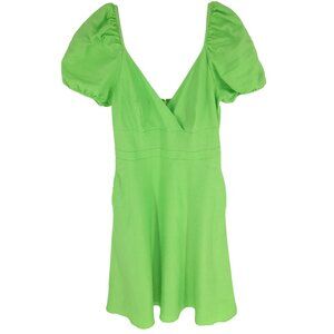 J. Crew Puff-sleeve V-neck Midi Dress Stretch Linen Blend Summer Lime Flowy 8